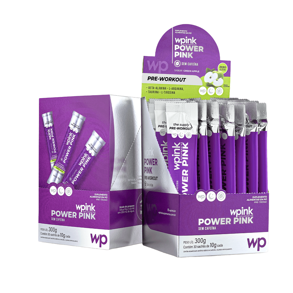 power pink sem cafeína de maçã verde - pré-treino - 300g - wp