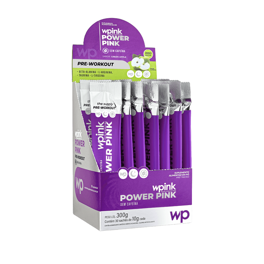 power pink sem cafeína de maçã verde - pré-treino - 300g - wp